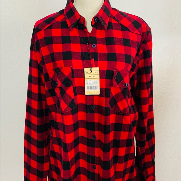 Matchstick Tops - NWT Match Stick Woman’s XL 100% Cotton Bold Red & Black Checked Button Down Top